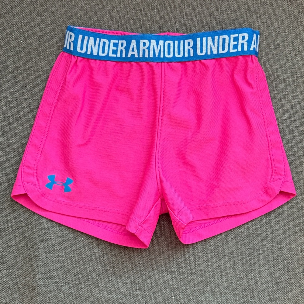Under Armour Bright Pink Shorts with Blue Waistband